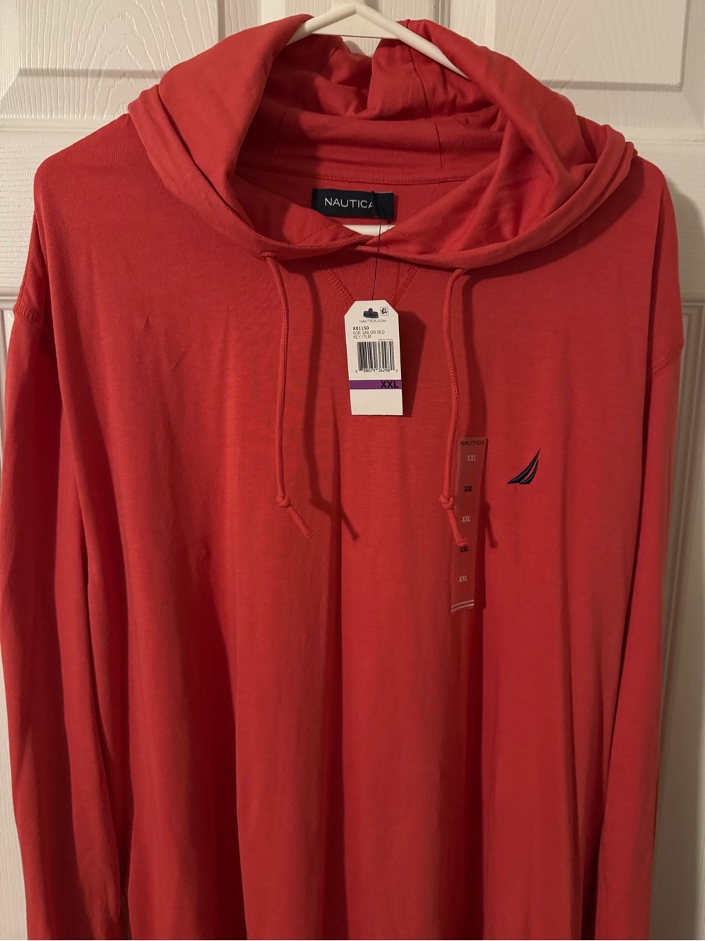 Nautica Men’s Coral Red Crewneck Hooded Sweater